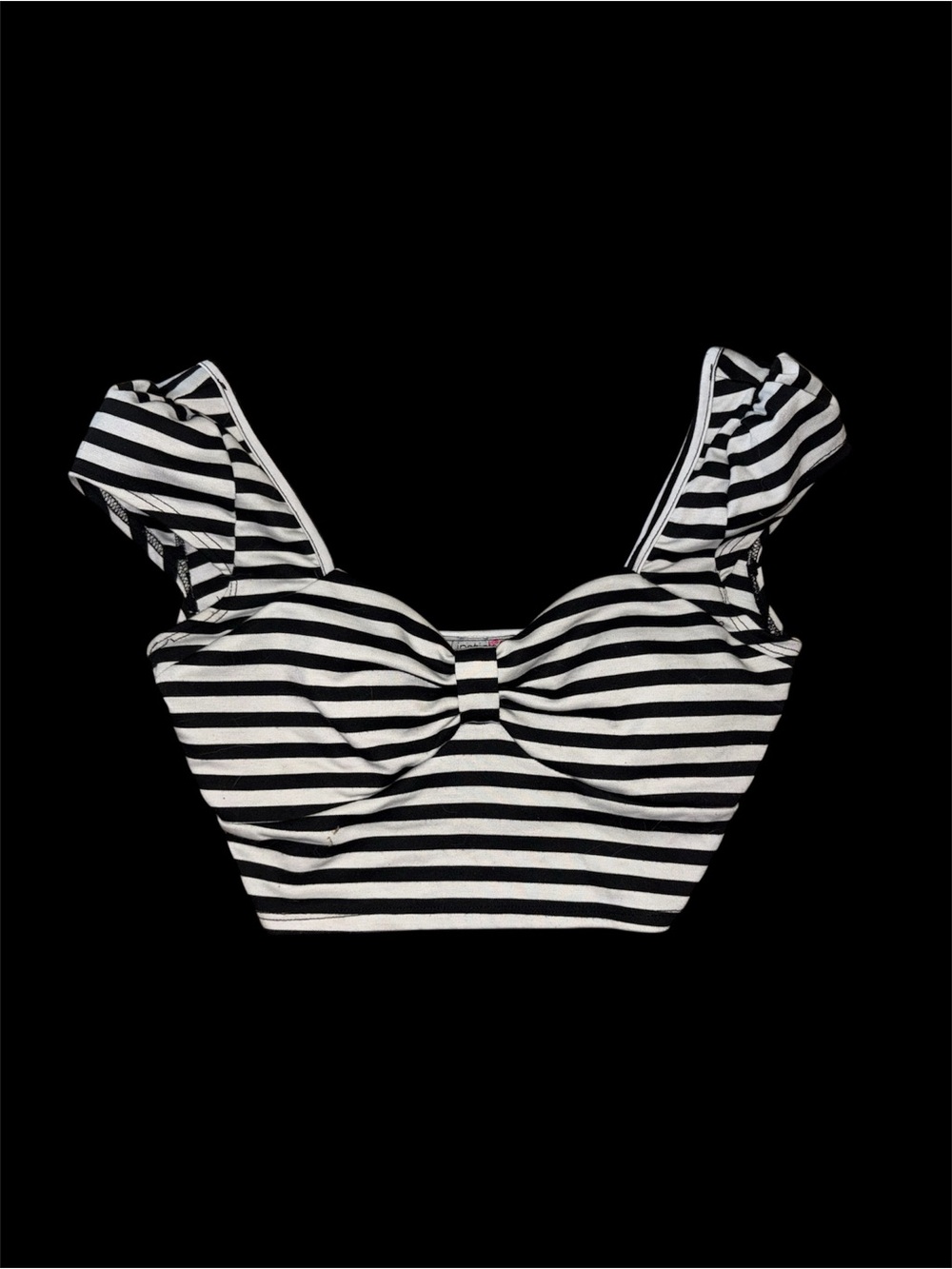 Lipstick Boutique Black & White Striped Ruffle Strap Crop Top